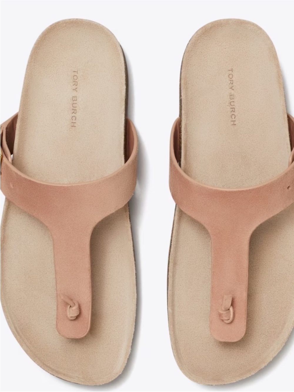 Tory Burch Nude Blush Suede Toe-Post Sandals